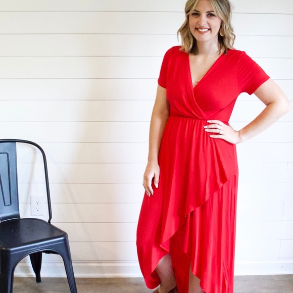 Elegant Red Wrap Dress - Picture 1 of 1